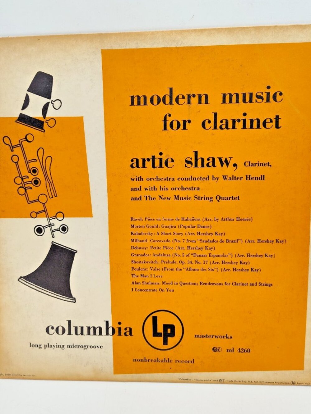 Artie Shaw Modern Music For Clarinet Vinyl LP Columbia ML 4260 33 RPM